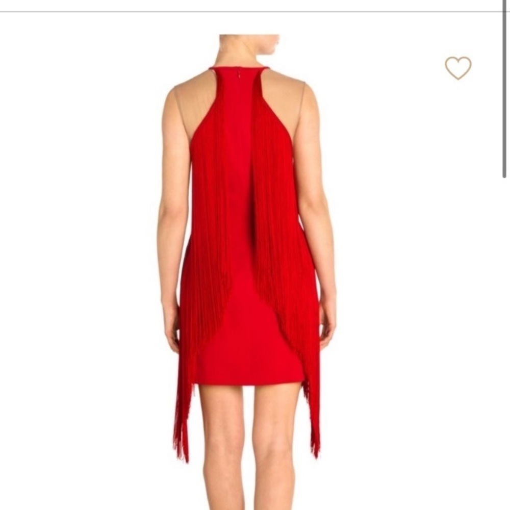 Sleeveless Illusion Wing Fringe Stretch-cady Mini Dress - Picture 12 of 13